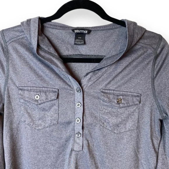 Marmot Dark  Grey Laura Hooded Long Sleeve Henley Shirt - Picture 5 of 9